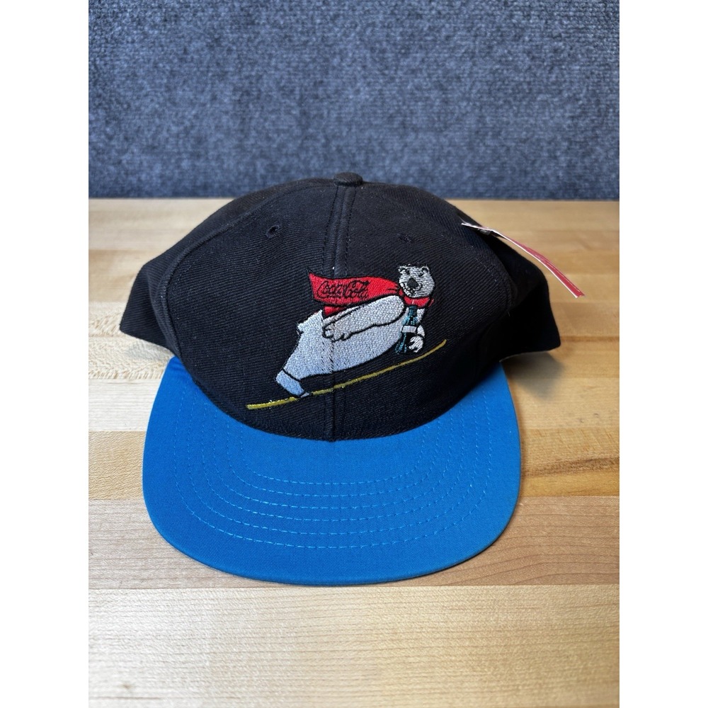 Coca-Cola Snapback Hat Adult OSFA Black Blue Polar Bear Vintage NWT Snowboard
